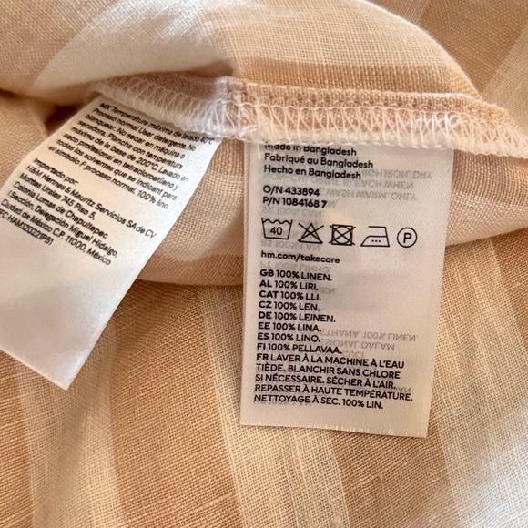 H&M Beige Striped Linen Shirtdress Maxi Dress Button Up Shirt Dress - Picture 10 of 13